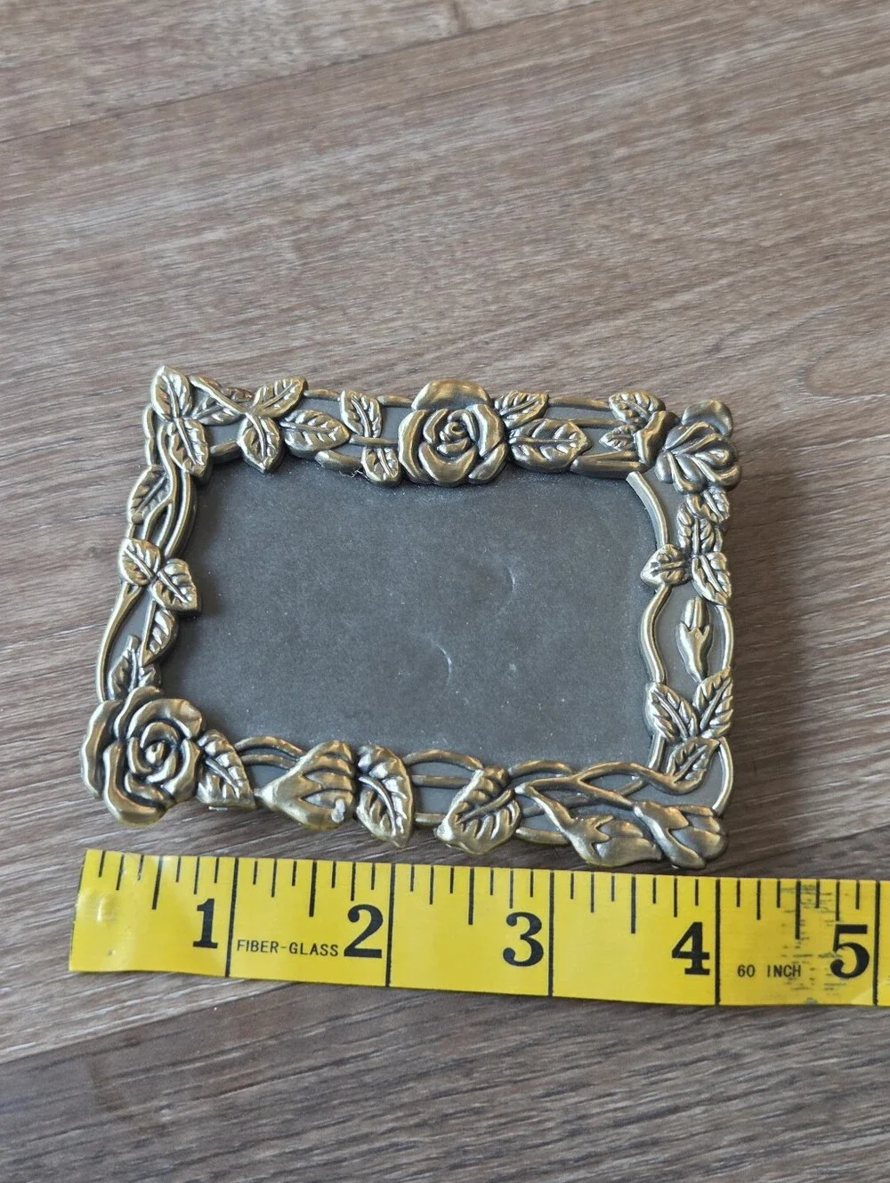 Small Vintage Bronze Gold Victorian Style Roses Ornate Picture Frame. Has glass